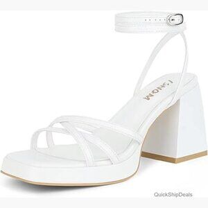 Faux Leather Platform Heeled Sandals with Ankle Strap and Square Toe
